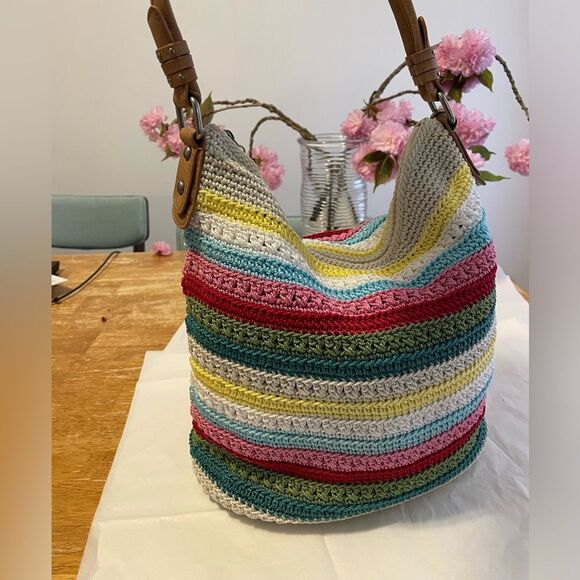 The Sak Sequoia Multi Color Crochet Hobo Striped Medium Boho Handbag - Picture 4 of 11